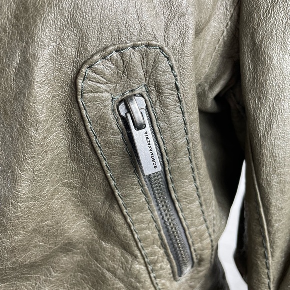 BCBGMAXAZRIA Olive Green Leather Women's Bomber Jacket-Small - Picture 5 of 11